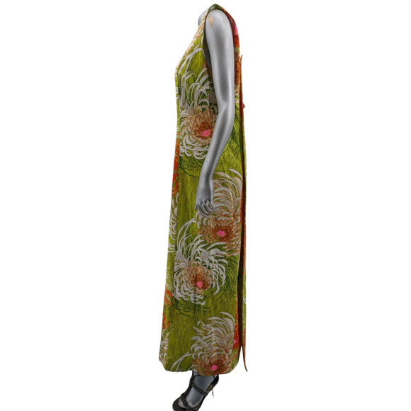 Vintage 60s NWT ALICE of CALIFORNIA Hawaiian Tiki Floral Maxi Dress Button Train - Picture 11 of 12